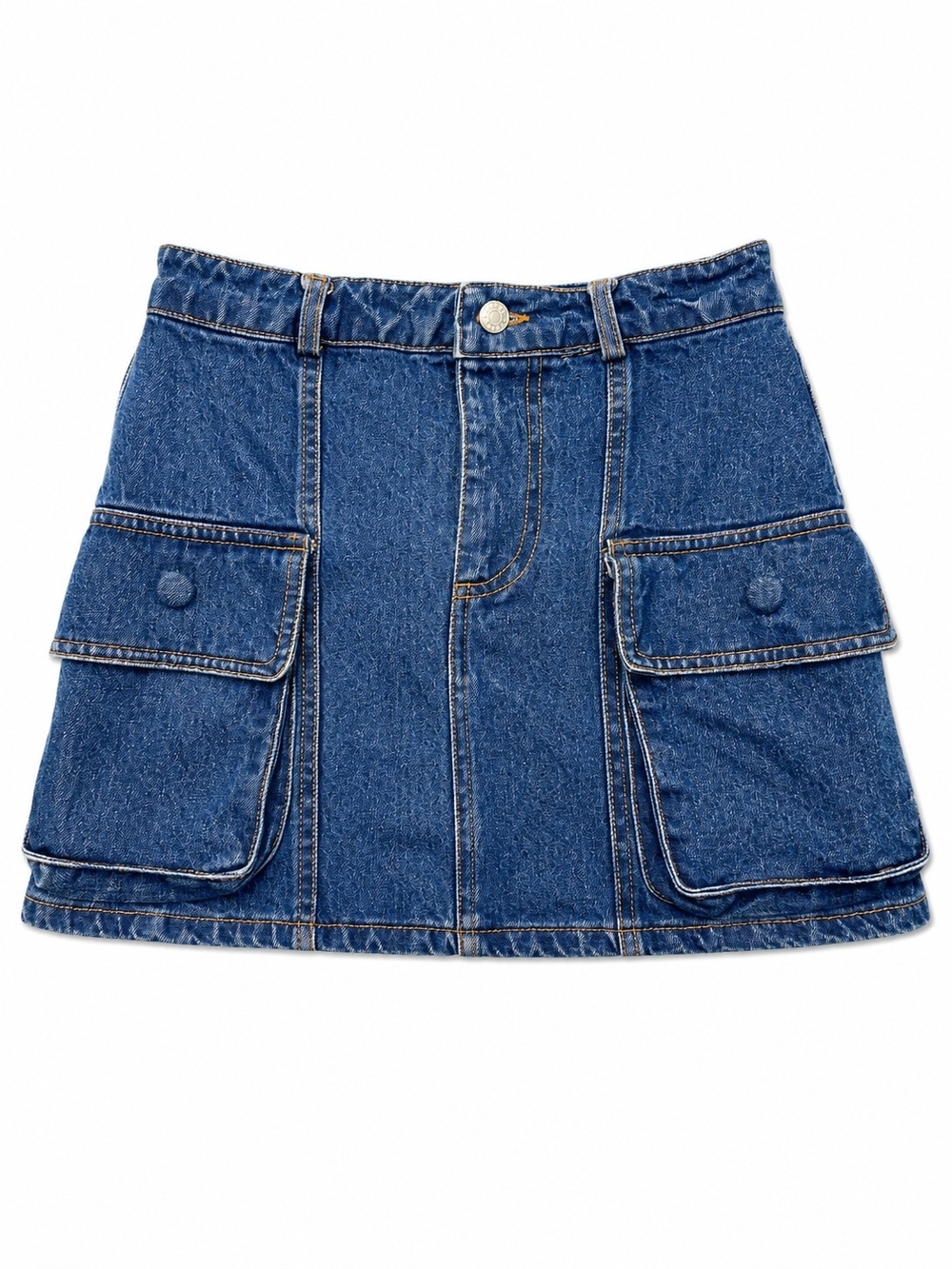 Denim Cargo Pocket Mini Skirt, Size XS